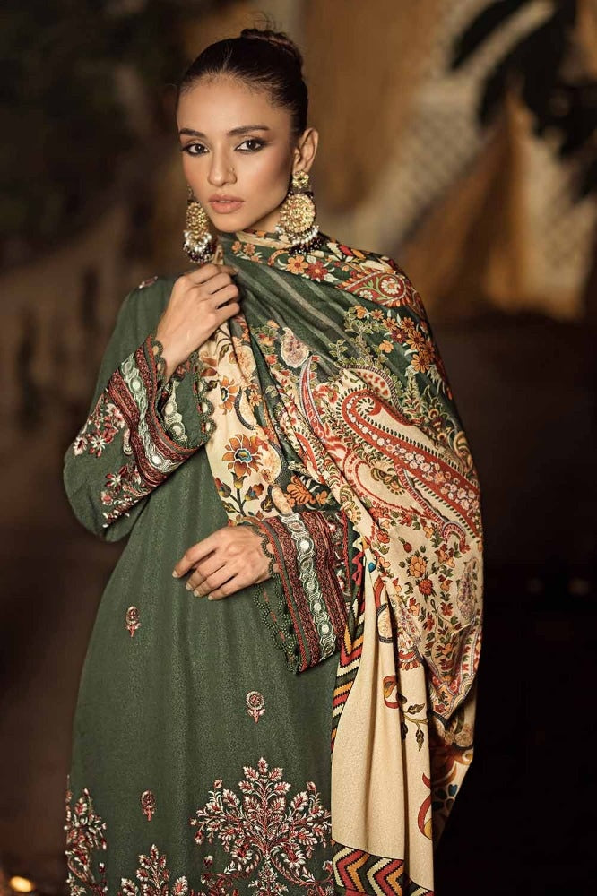 3 Piece Embroidered Dyed Karandi Unstitched Suit with Embroidered Karandi Shawl