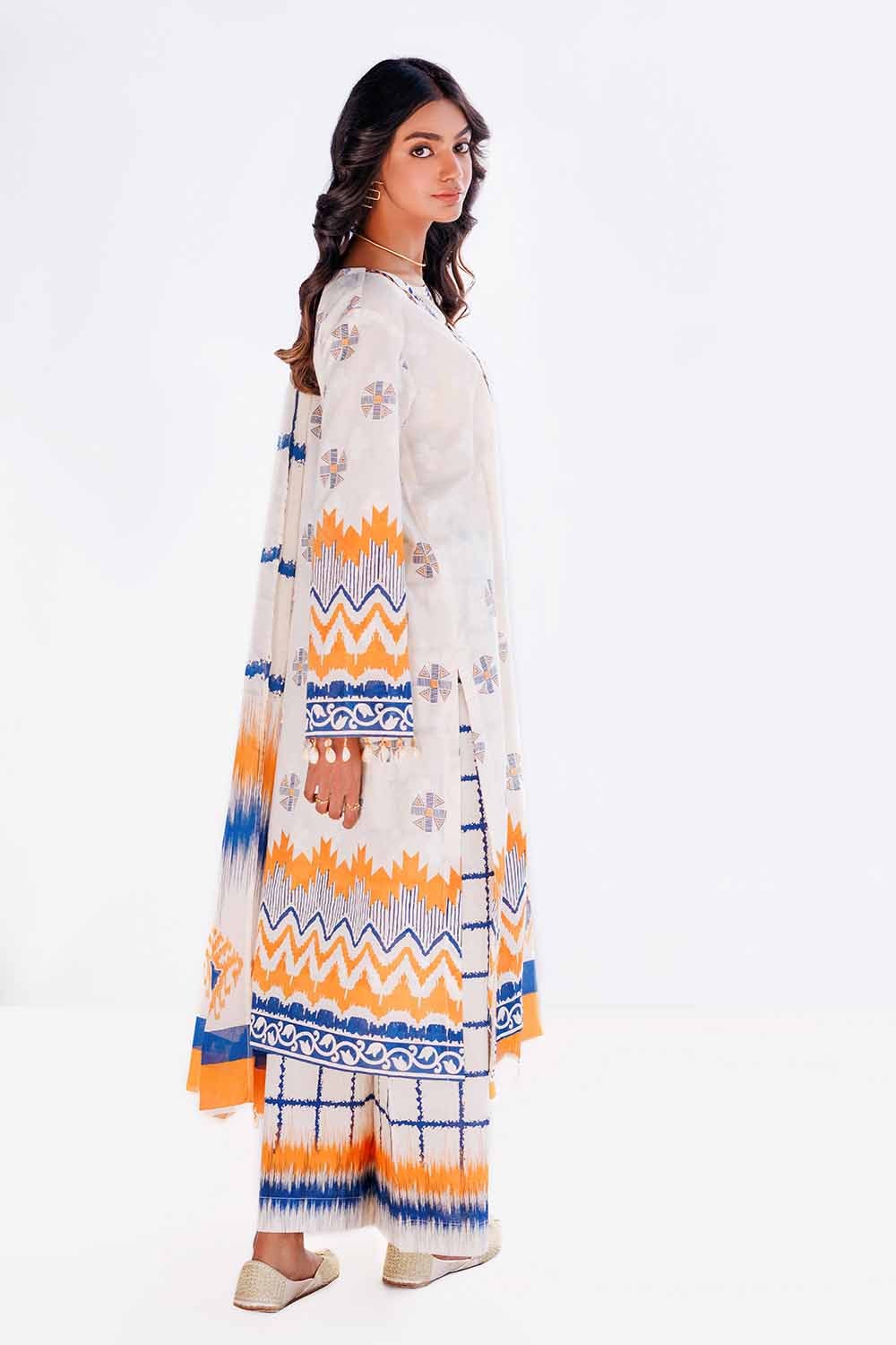 3 Piece Unstitched Jacquard Printed Suit with Denting Lawn Dupatta MJ-42045