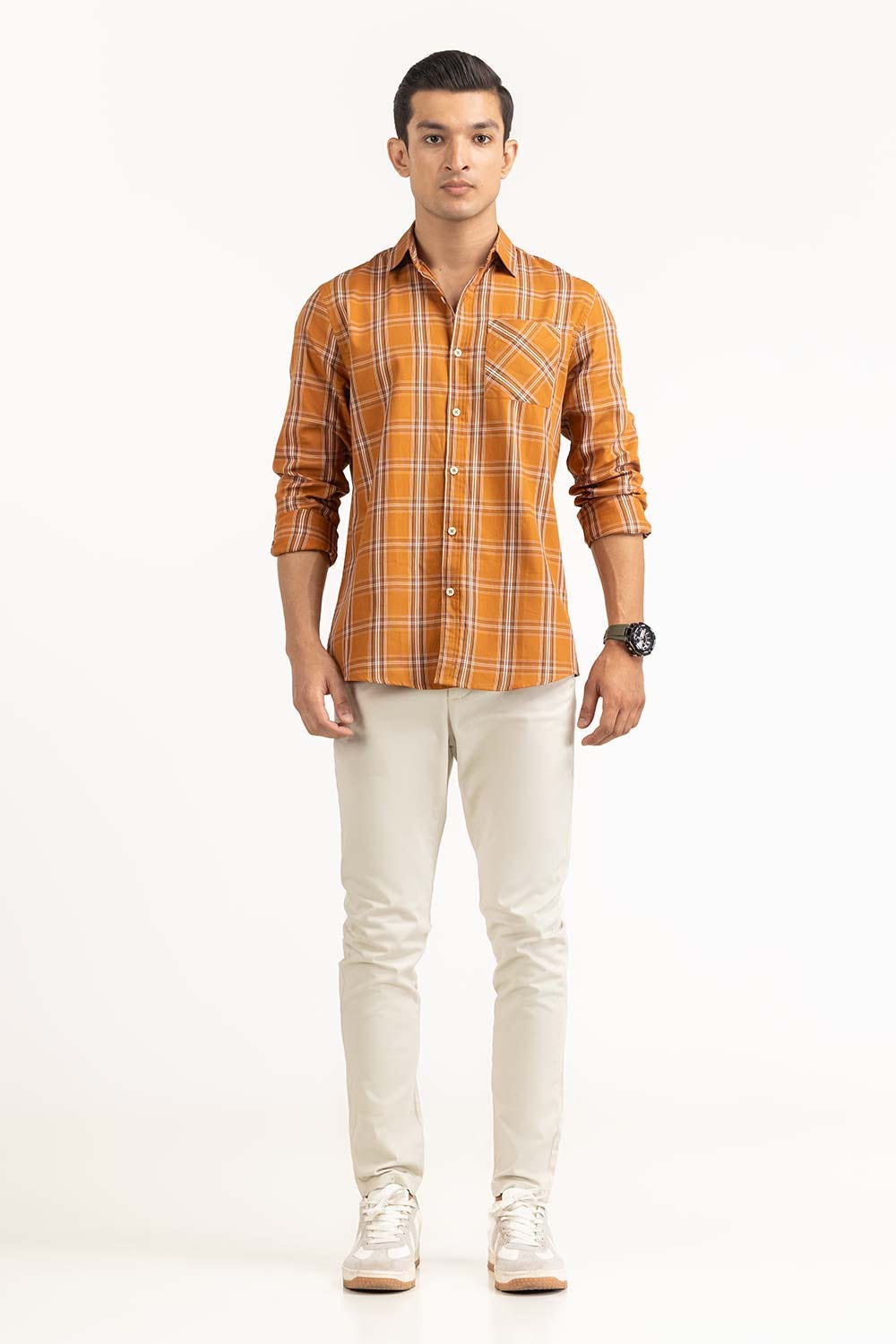 Rust Black Checkered Casual Shirt CS-YD22-044