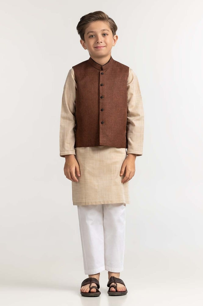 Gul Ahmed Rust Stylized Waist Coat KWC-PD23-008, view 1