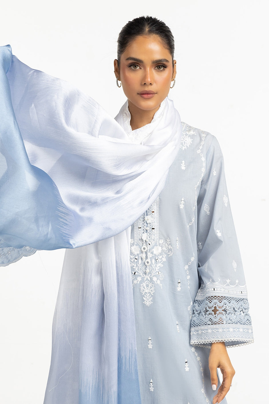 Satin Crincle Printed With Embroidered Dupatta