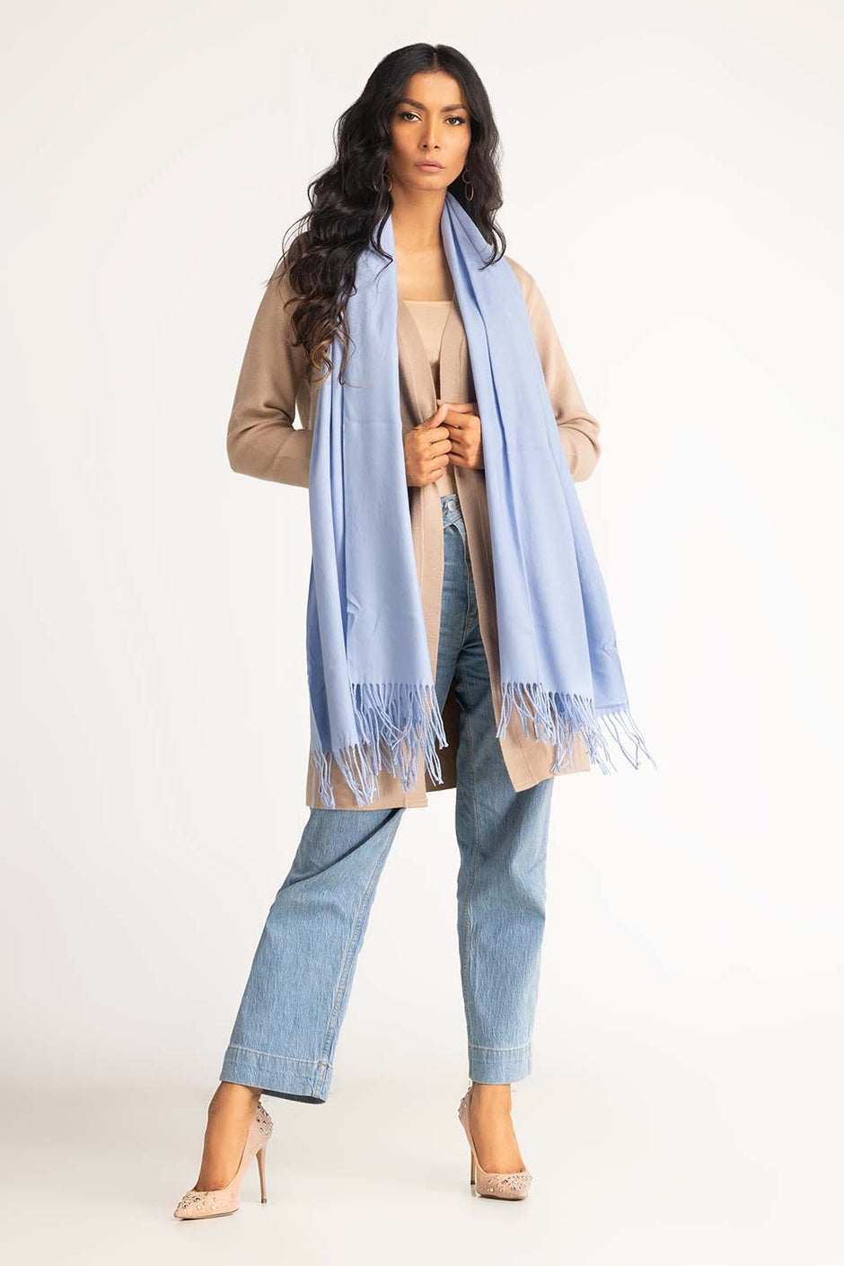 Light Blue Poly Viscose Scarf