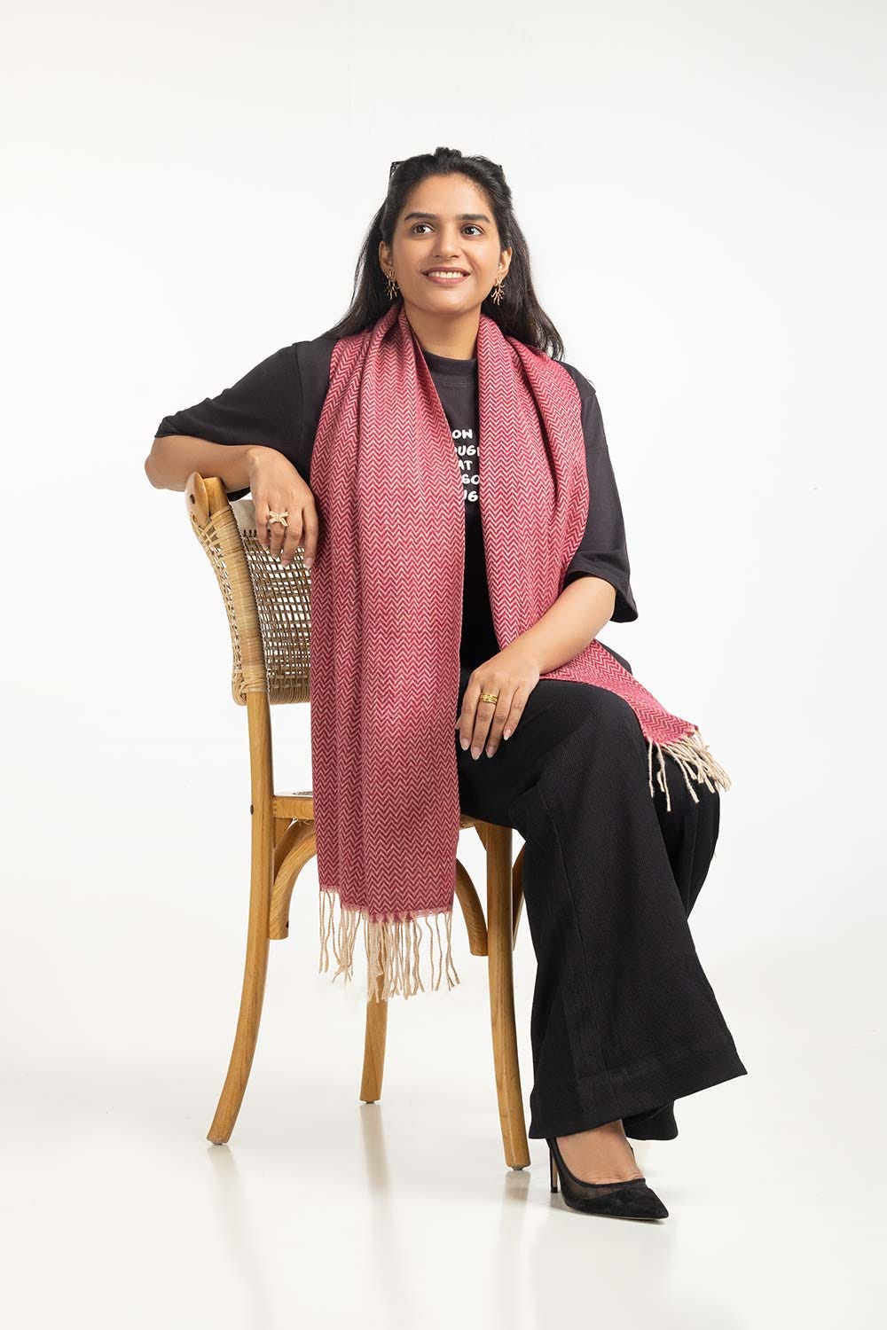 Red Blended Chivron Scarf SCF-24-049