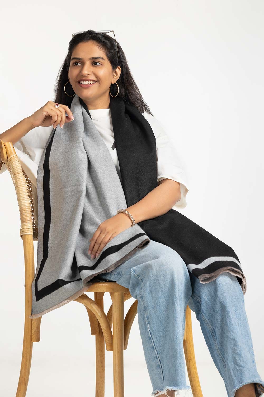 Black Double Side Two Colors Blended Scarf SCF-24-068