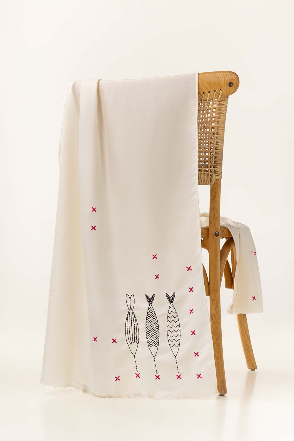 Cream Herringbone Embroidered Scarves