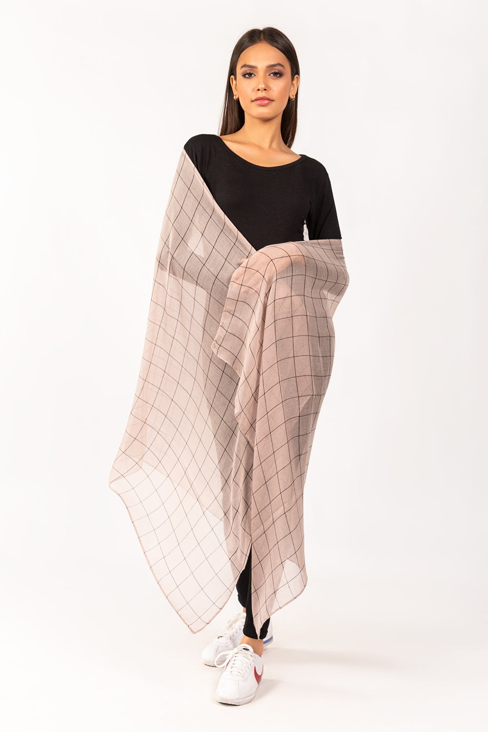 Beige & Black Checkered Scarf SCF-S21-08 A