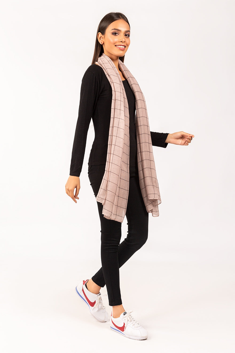 Beige & Black Checkered Scarf