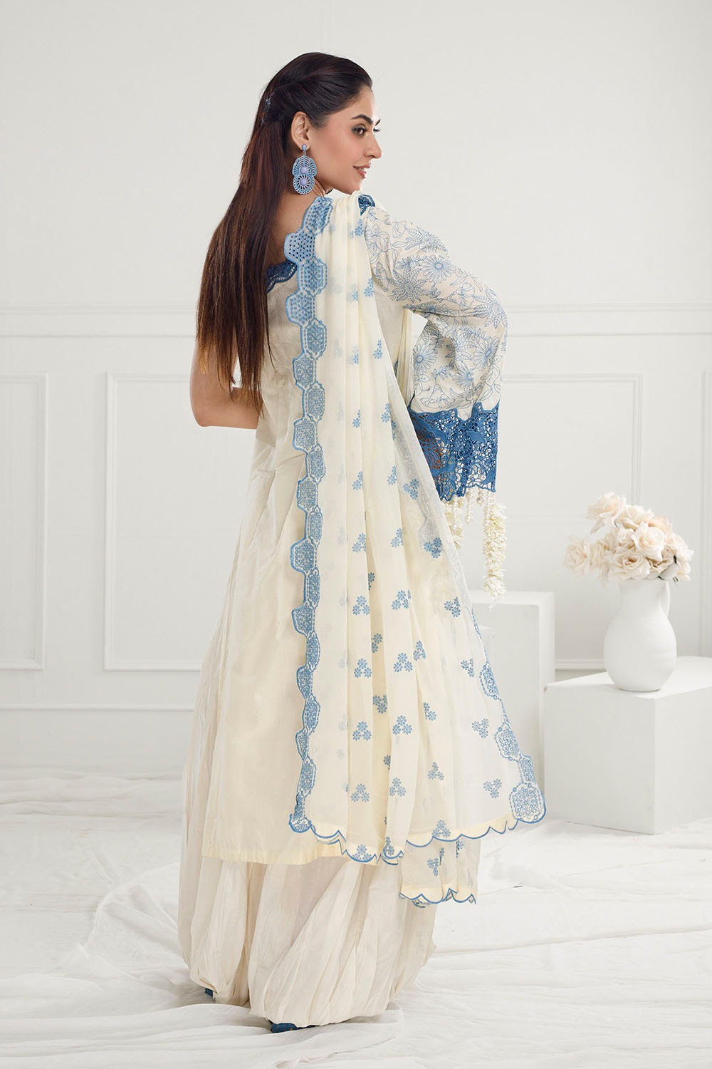 3 Piece Unstitched Schiffli Embroidered Lawn Suit with Schiffli Embroidered Chiffon Dupatta PM-52042