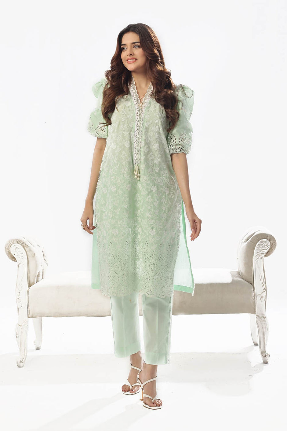 2 Piece Unstitched Schiffli Embroidered Lawn Suit