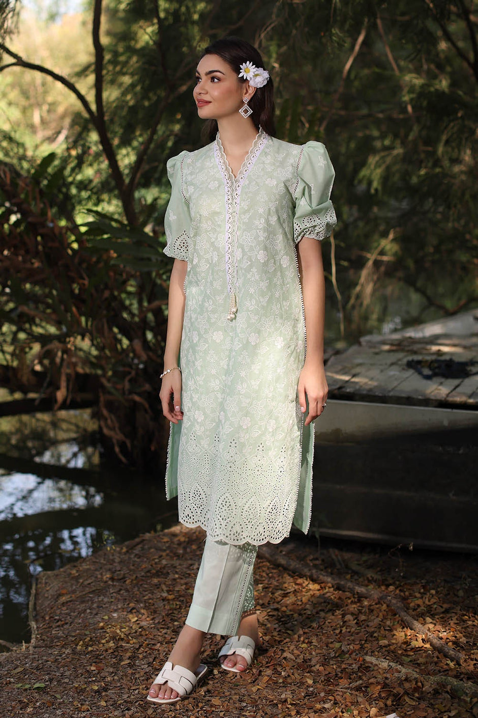 2 Piece Unstitched Schiffli Embroidered Lawn Suit