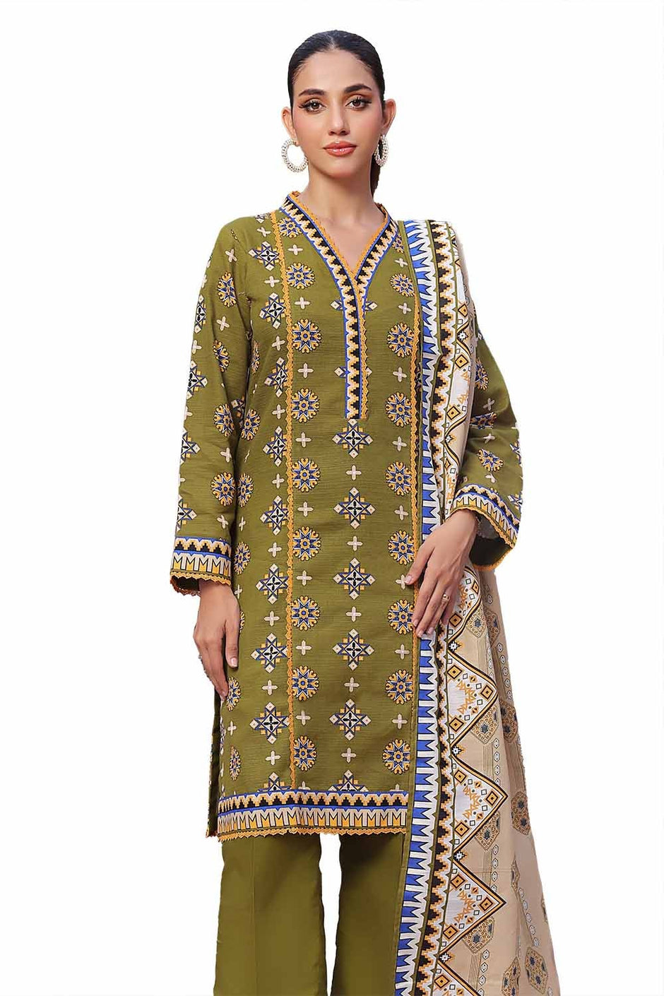 3 Piece Unstitched Printed Khaddar Suit