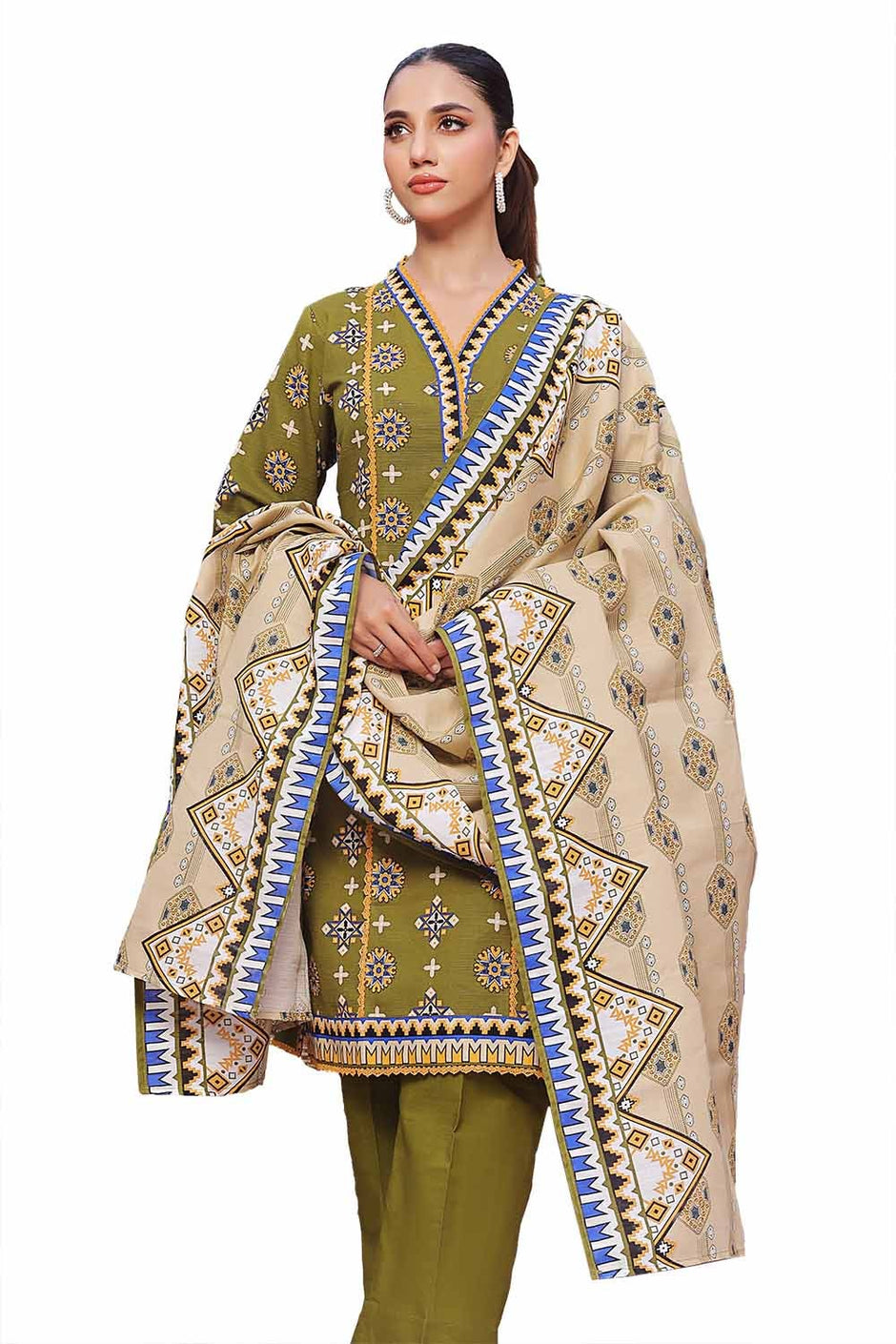 3 Piece Unstitched Printed Khaddar Suit