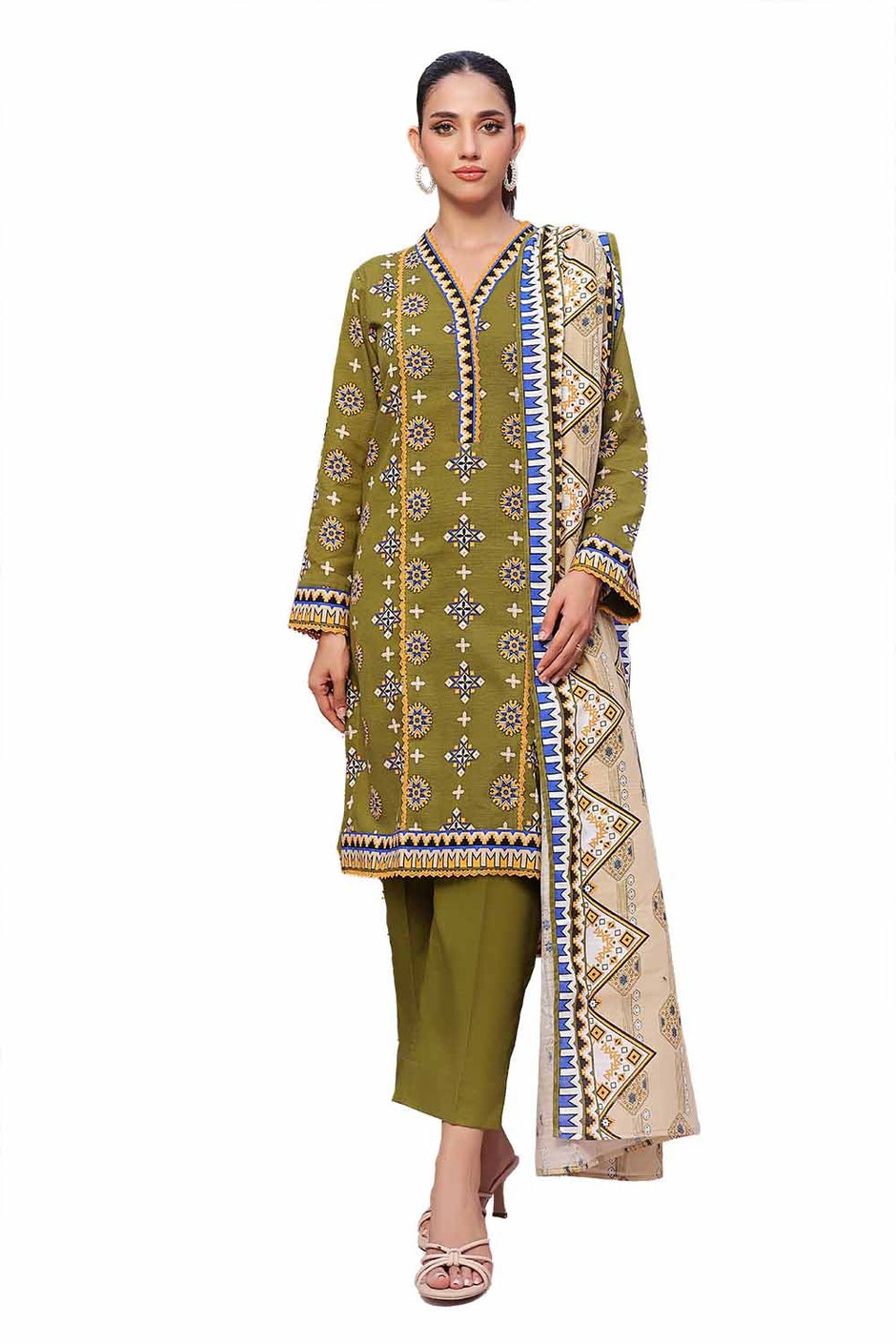 3 Piece Unstitched Printed Khaddar Suit