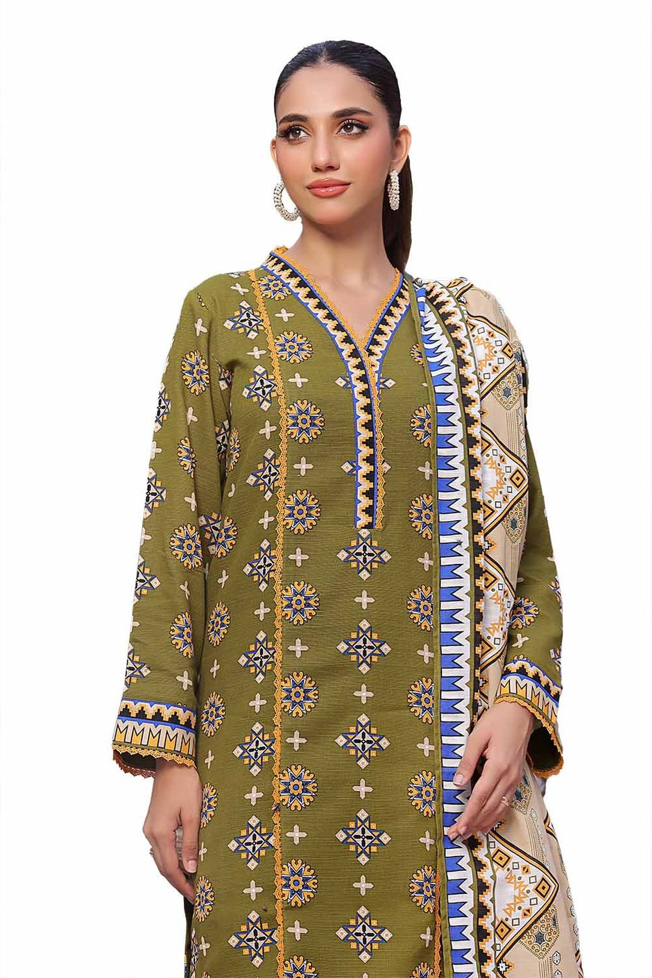 3 Piece Unstitched Printed Khaddar Suit
