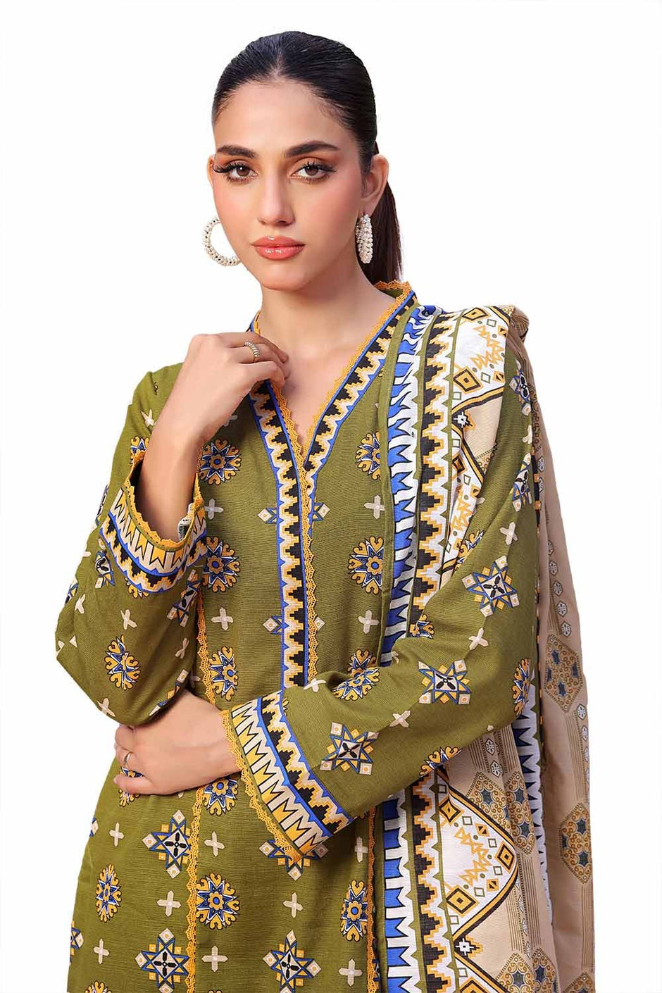 3 Piece Unstitched Printed Khaddar Suit