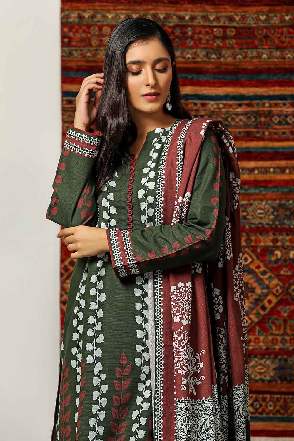 2 Piece Printed Khaddar Shirt With Dupatta WNST-12010 A
