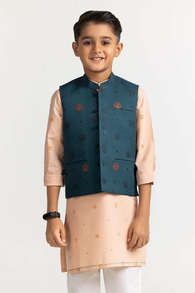 Gul Ahmed Sea Green Embroidered Waist Coat KWC-PD23-010, view 1