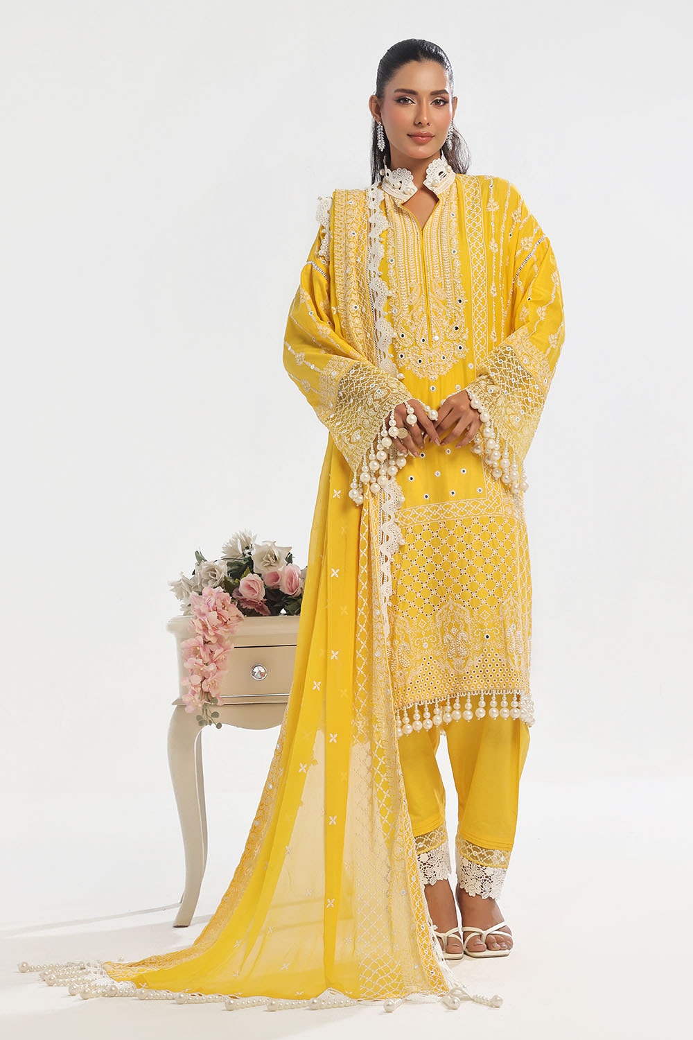 3 Piece Unstitched Embroidered Lawn Suit with Embroidered Chiffon Dupatta PM-52036