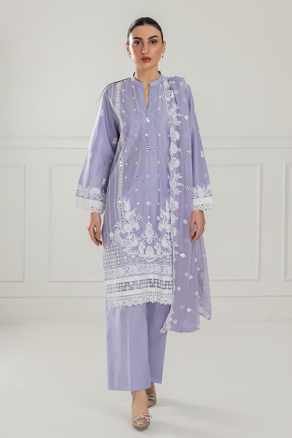 3 Piece Unstitched Embroidered Lawn Suit with Embroidered Chiffon Dupatta PM-52024