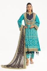 3 Piece Unstitched Embroidered Lawn Suit with Zari Sequins Embroidered Chiffon Dupatta BM-52021