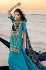 3 Piece Unstitched Embroidered Lawn Suit with Zari Sequins Embroidered Chiffon Dupatta BM-52021