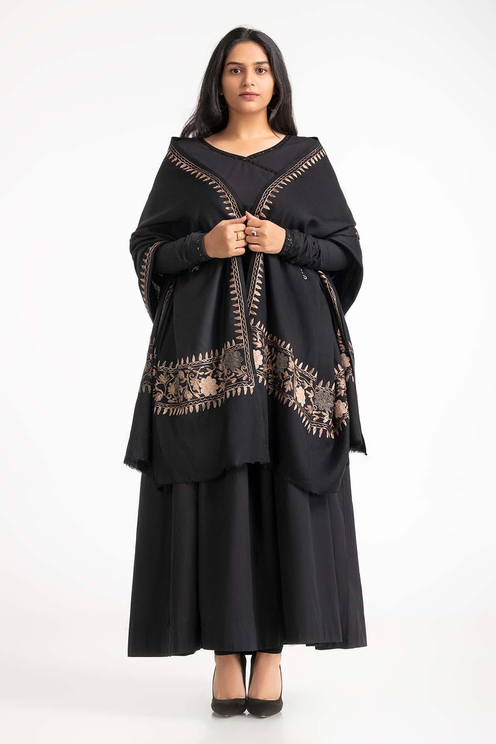 Black Blended Embroidered Shawl SH-24-036