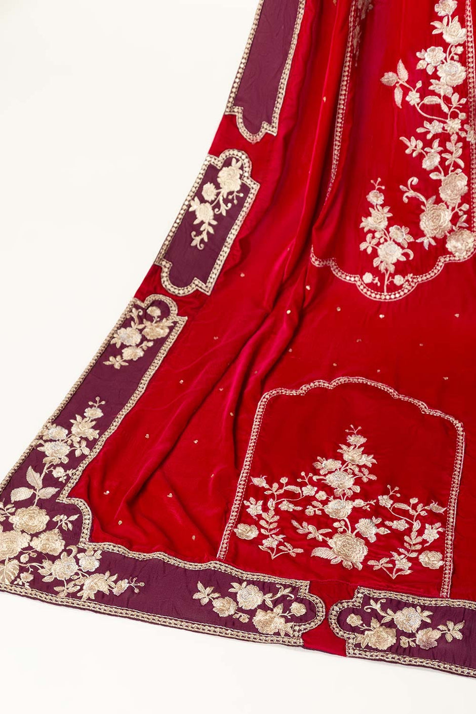 Red Velvet Embroidered Shawl