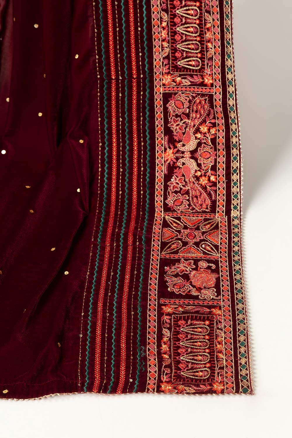 Maroon Velvet Embroidered Shawl SH-24-078
