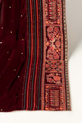 Maroon Velvet Embroidered Shawl SH-24-078