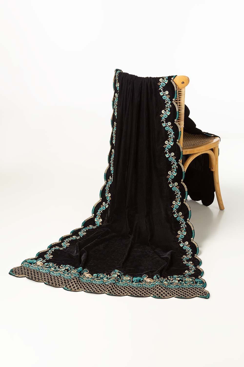 Black Velvet Embroidered Shawl SH-24-079