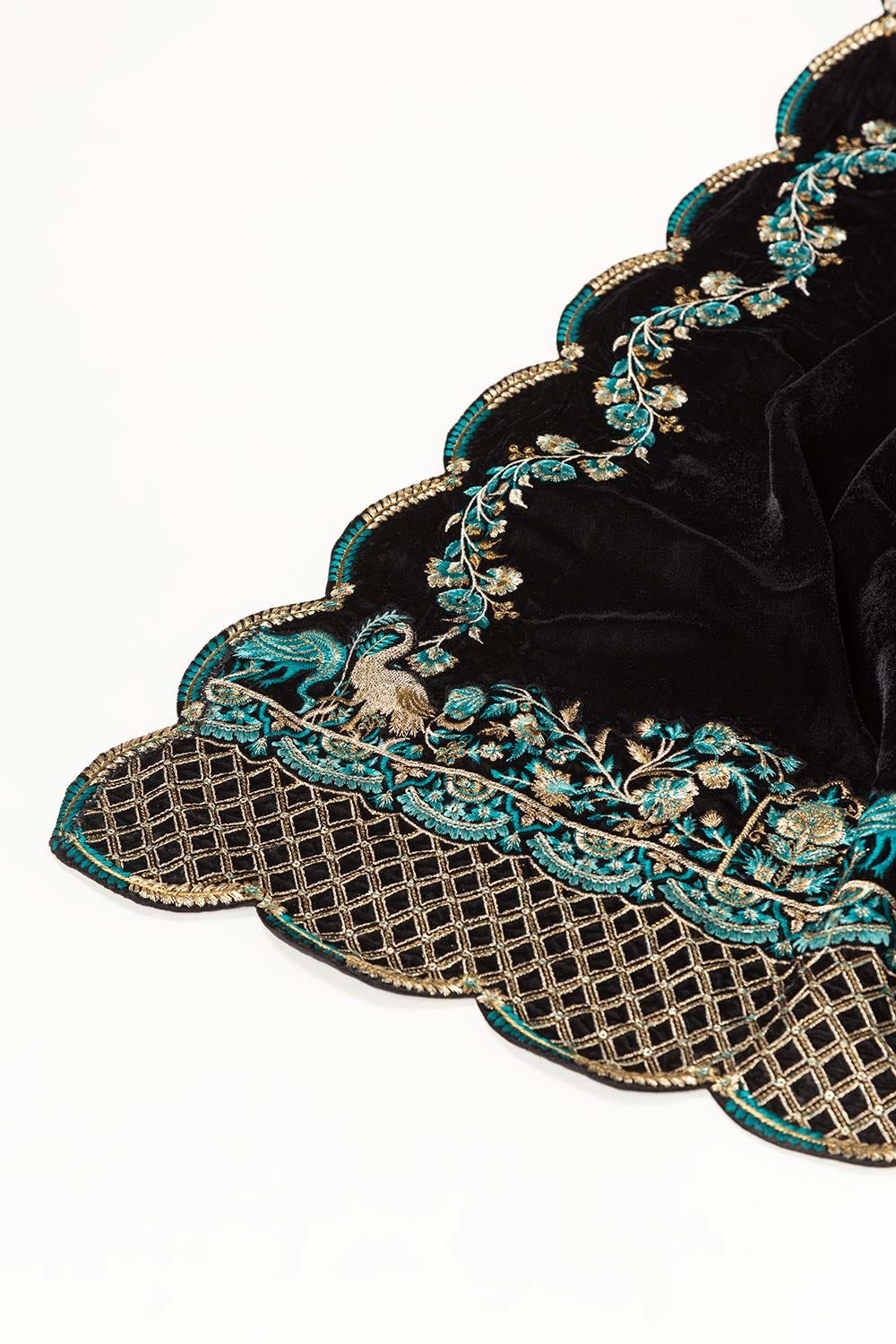 Black Velvet Embroidered Shawl