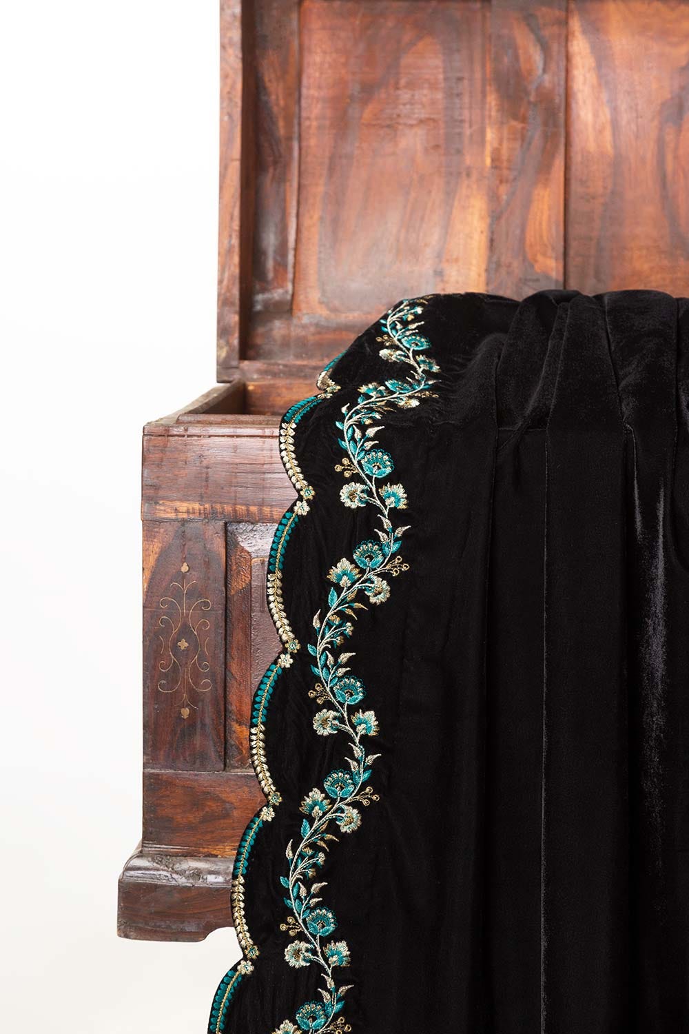 Black Velvet Embroidered Shawl