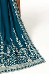 Sea Green Velvet Embroidered Shawl SH-24-080