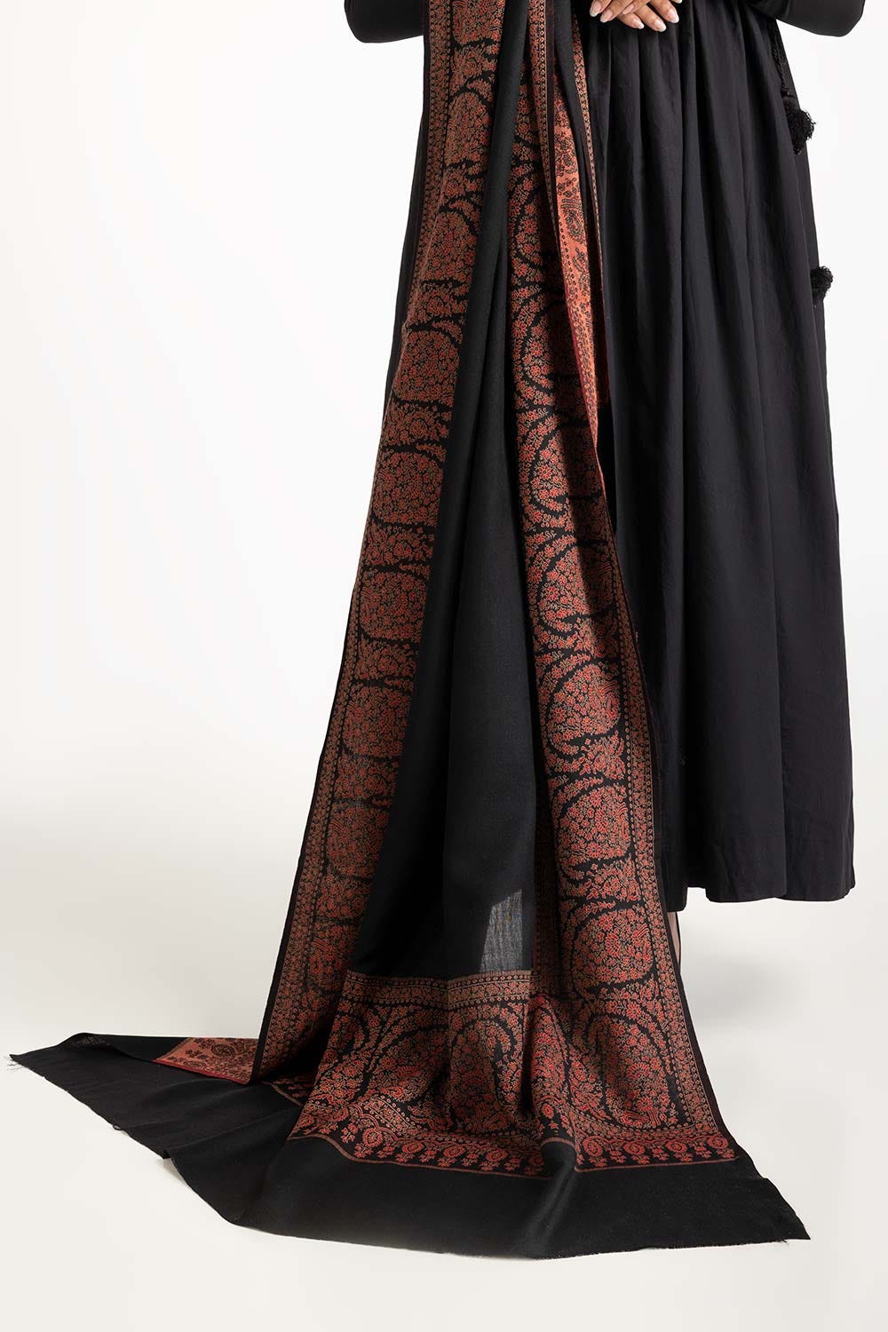 Black Blended Jacquard Shawl