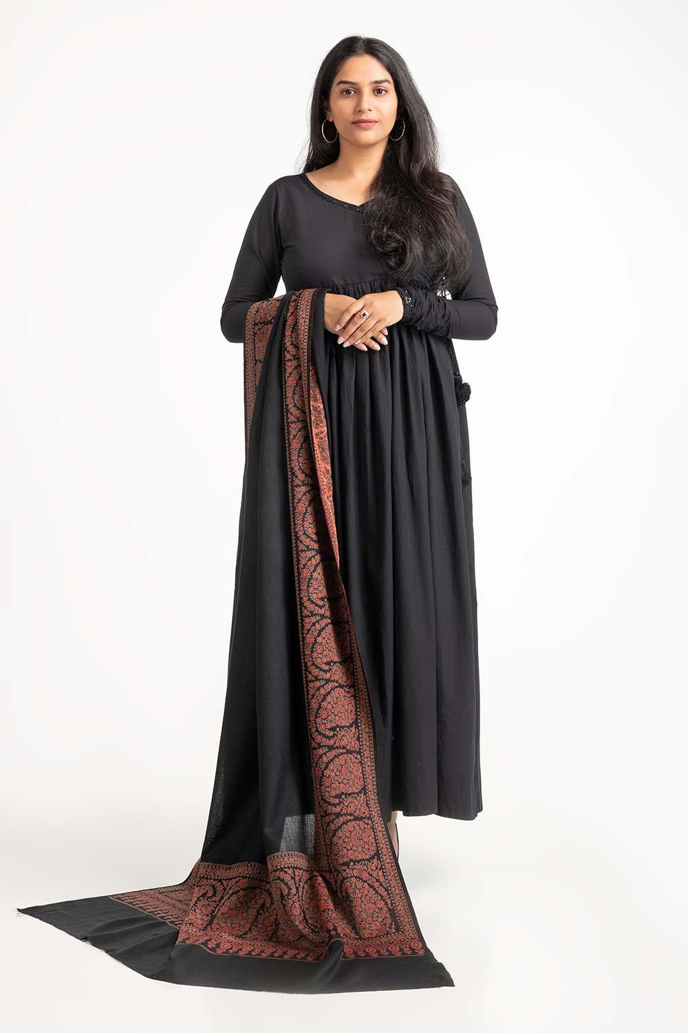 Black Blended Jacquard Shawl