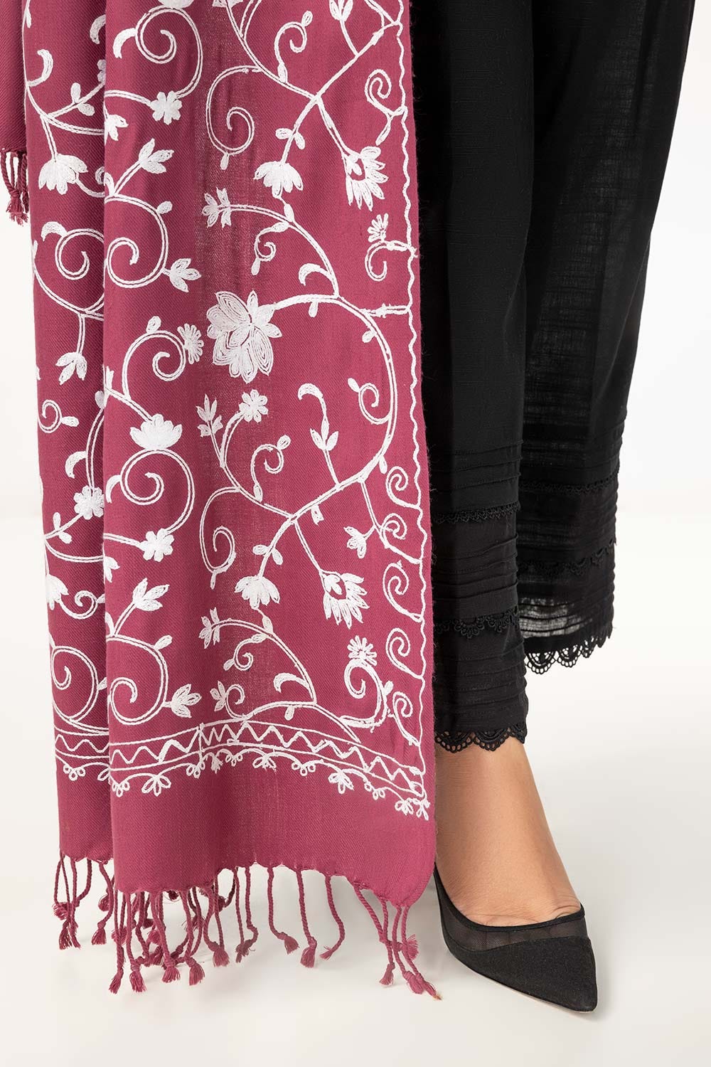 Plum Blended Embroidered Scarf SH-24-131