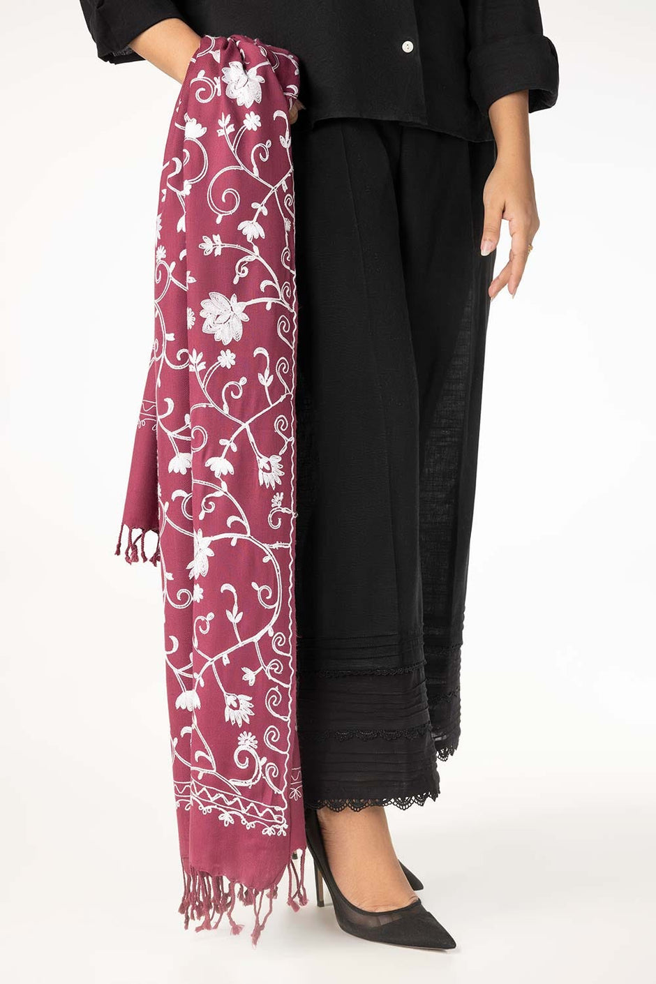 Plum Blended Embroidered Scarf