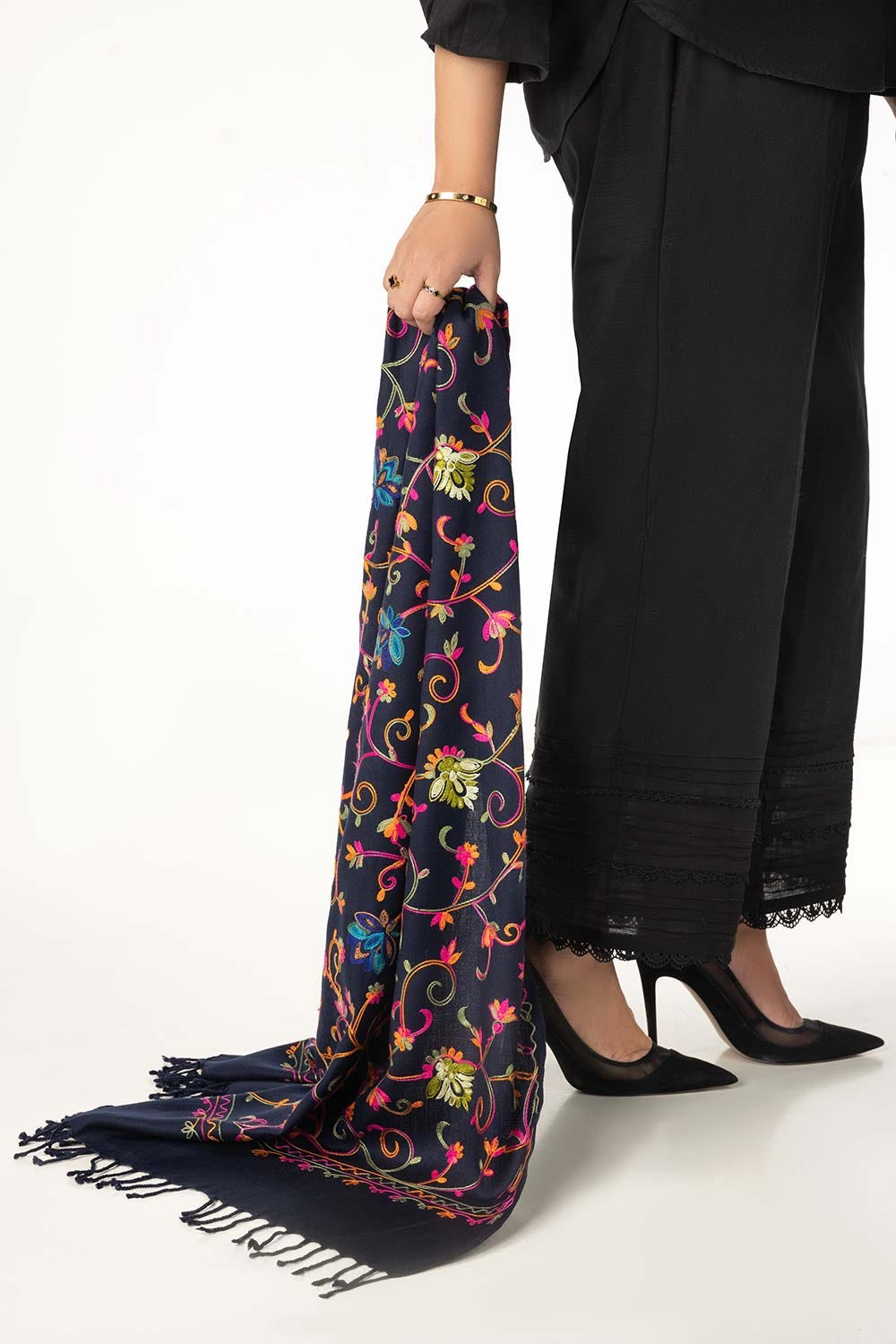 Navy Blended Embroidered Scarf SH-24-132
