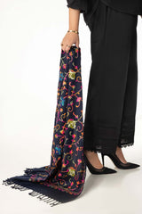 Navy Blended Embroidered Scarf SH-24-132