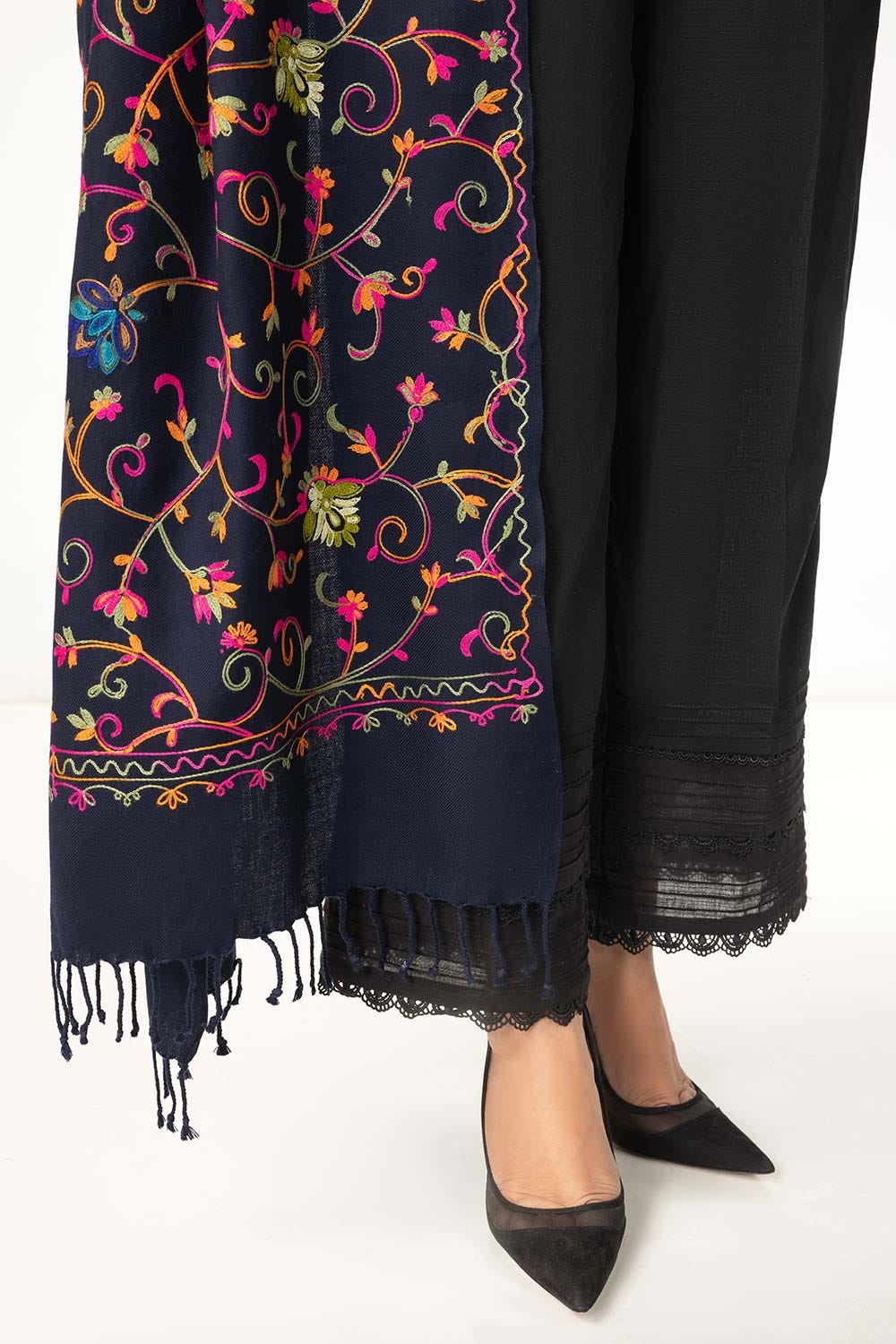 Navy Blended Embroidered Scarf SH-24-132