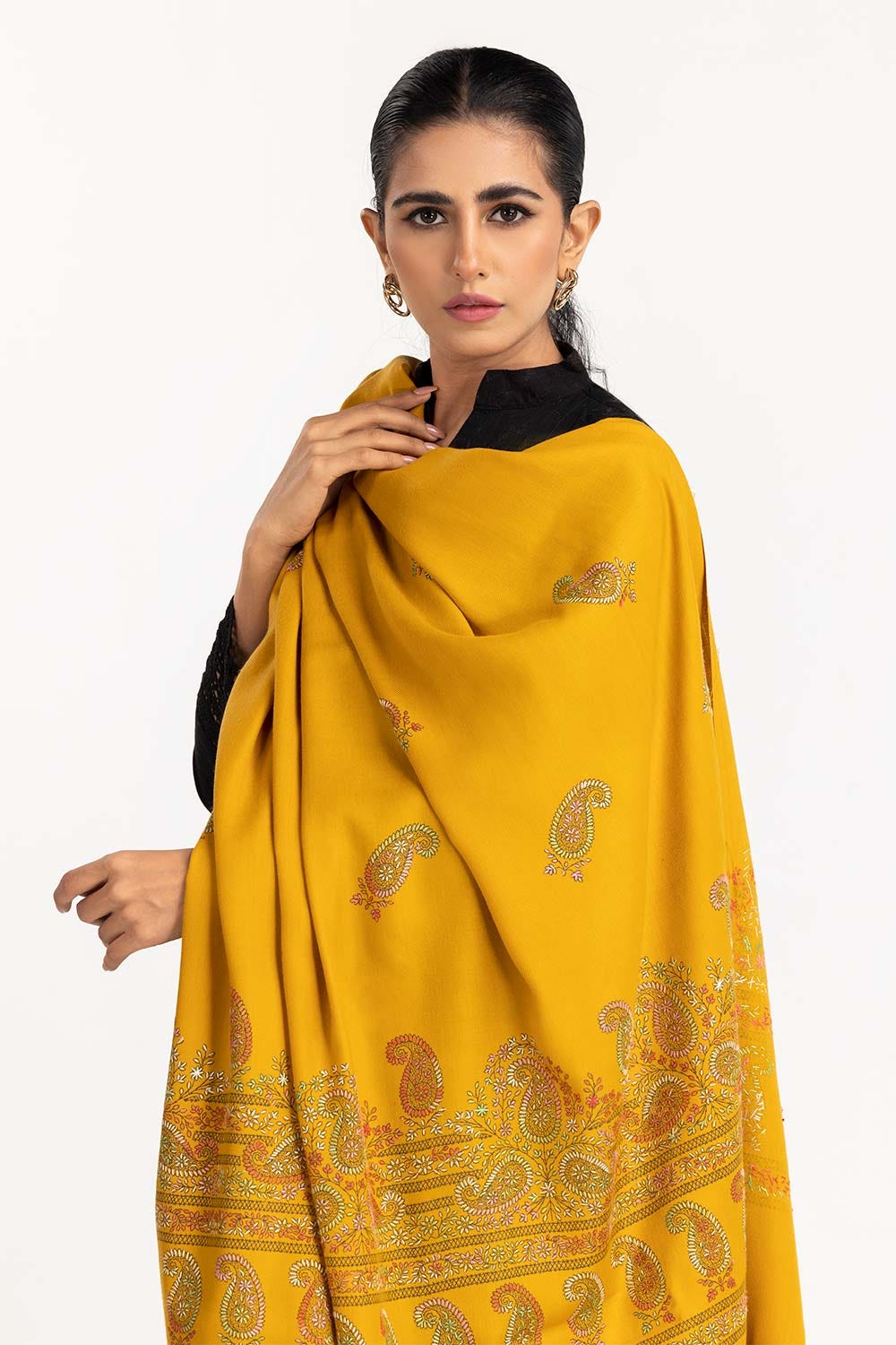 Yellow Shawl With Hand Work SHAWL-22-61 A