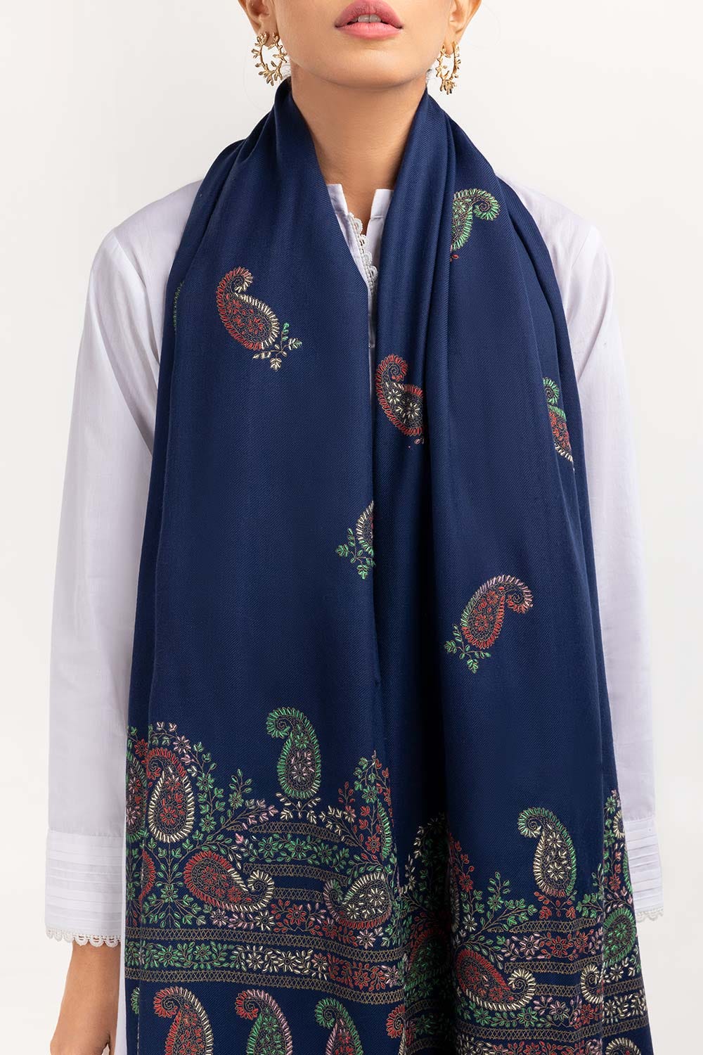 Blue Shawl With Hand Work SHAWL-22-61 B