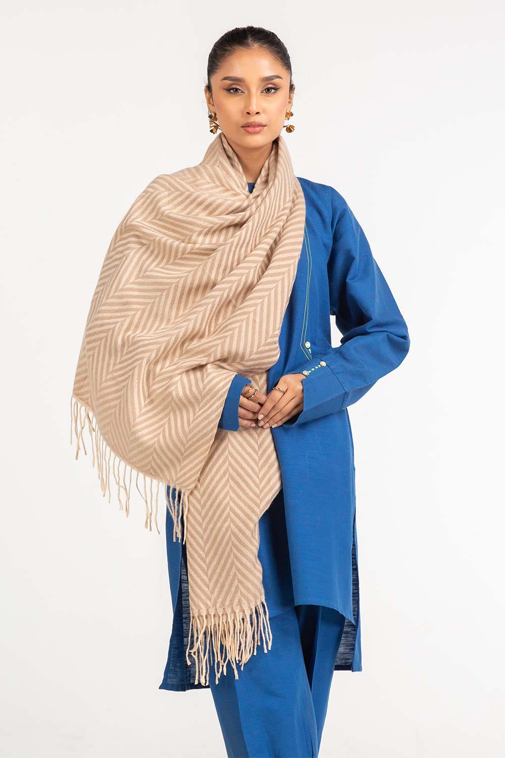 Light Pink Chevron Patterns Shawl-23-03 B