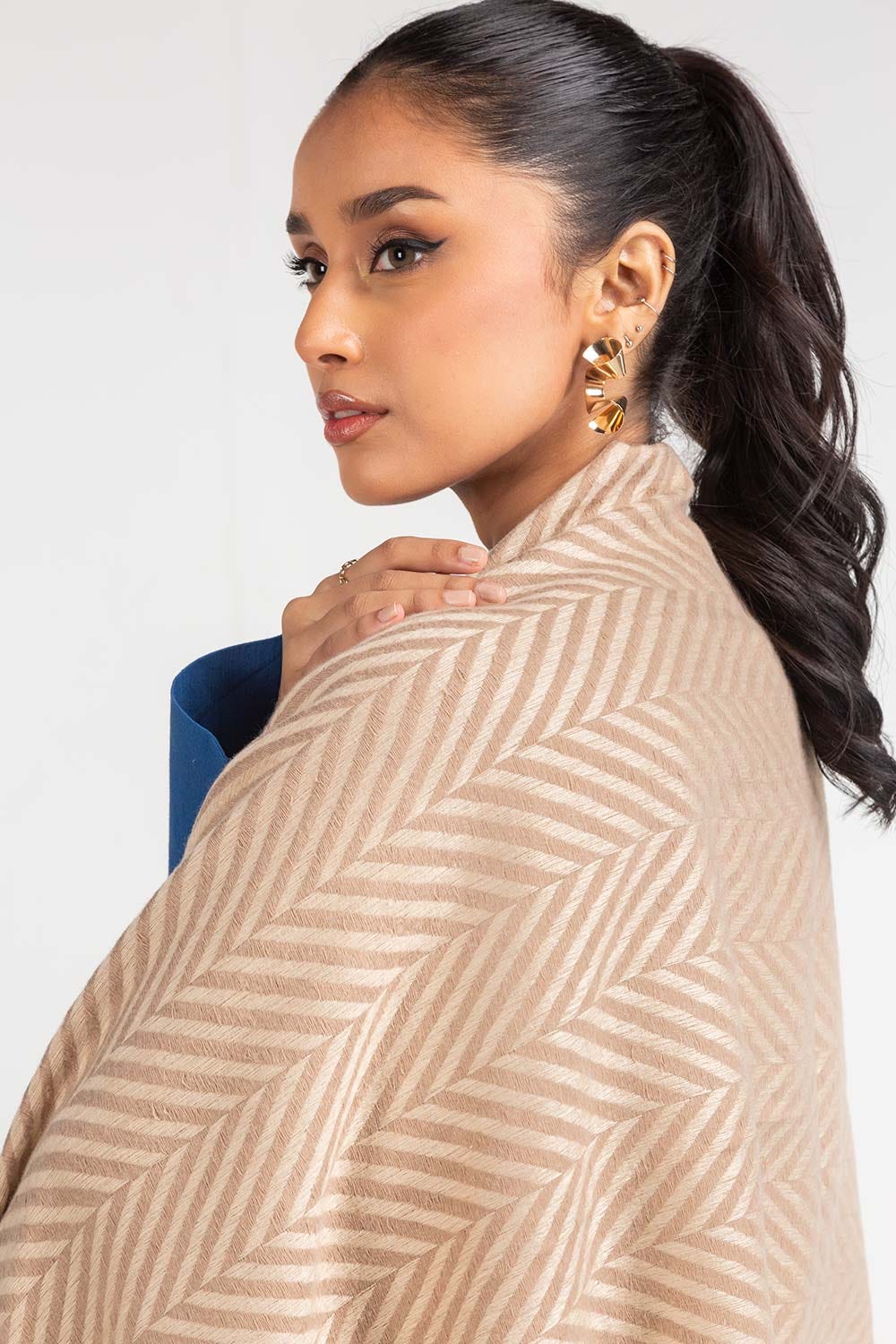 Light Pink Chevron Patterns Shawl-23-03 B