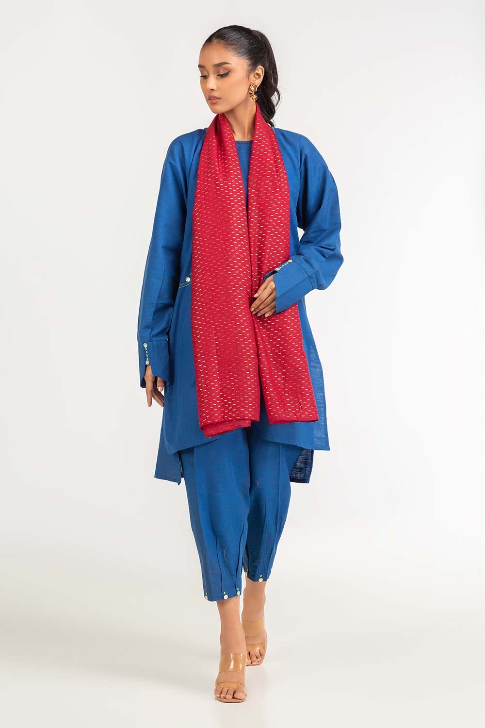 Red Foil Paper Shawl-23-04 C