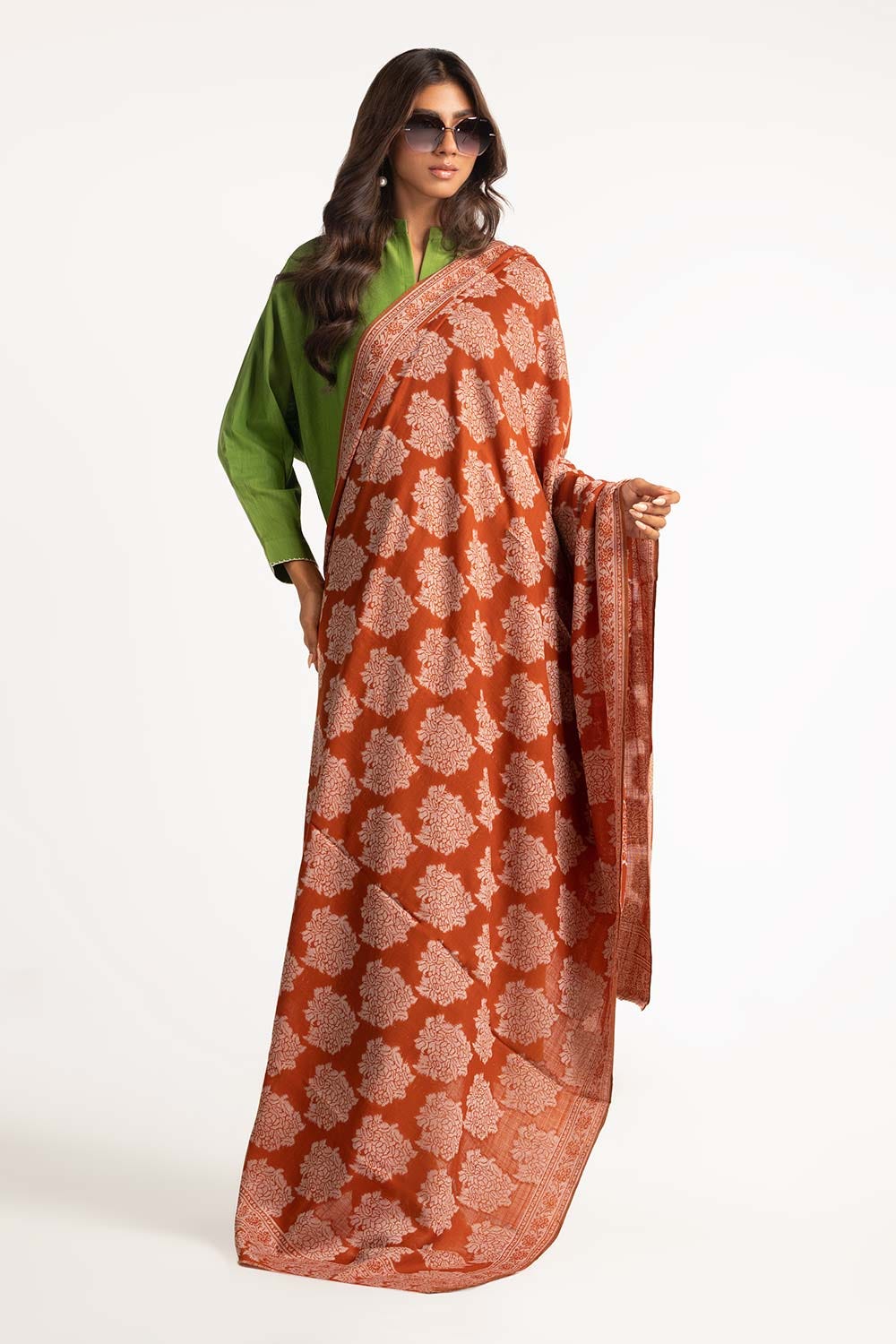 Rust Jacquard Shawl-23-07 C