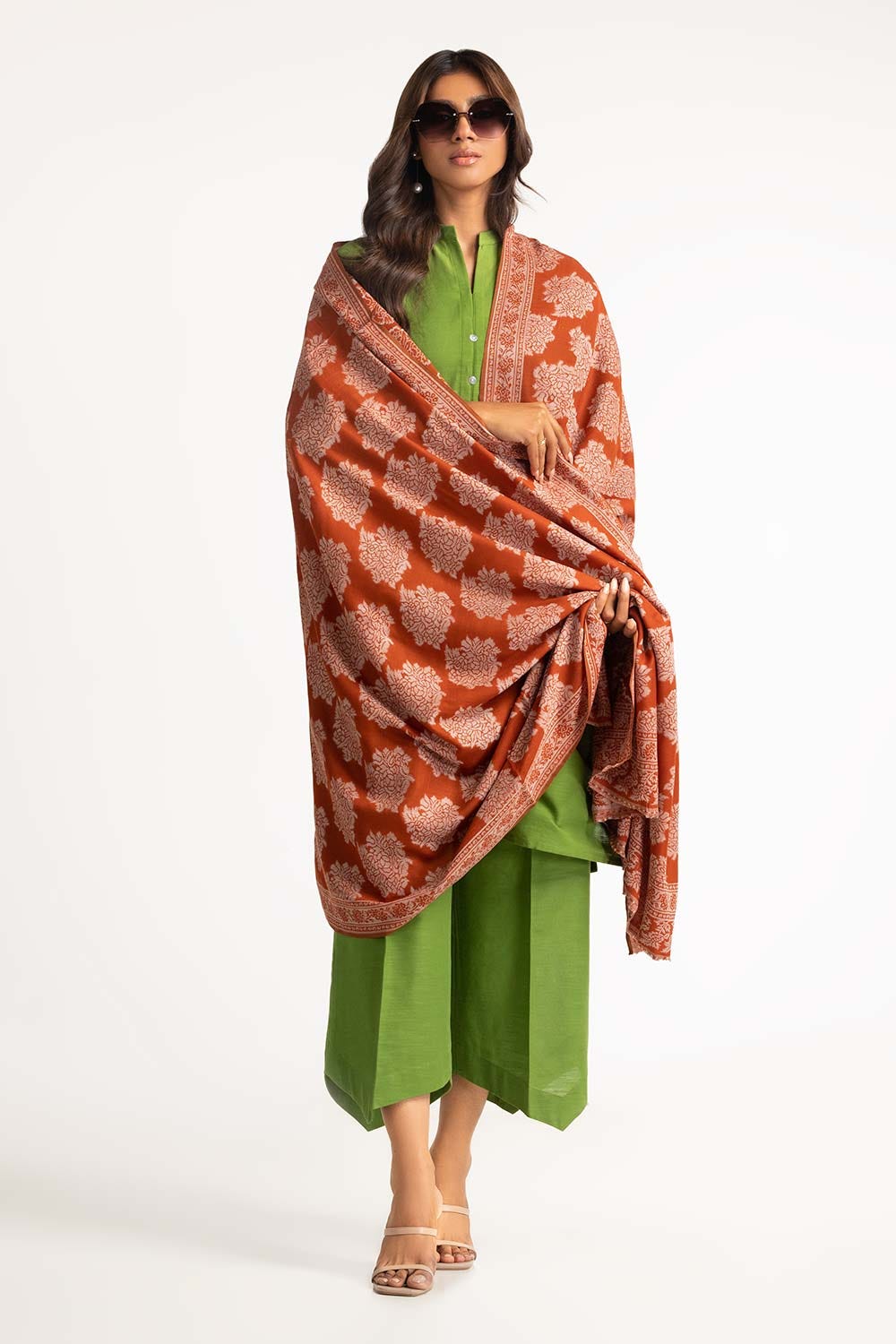 Rust Jacquard Shawl-23-07 C