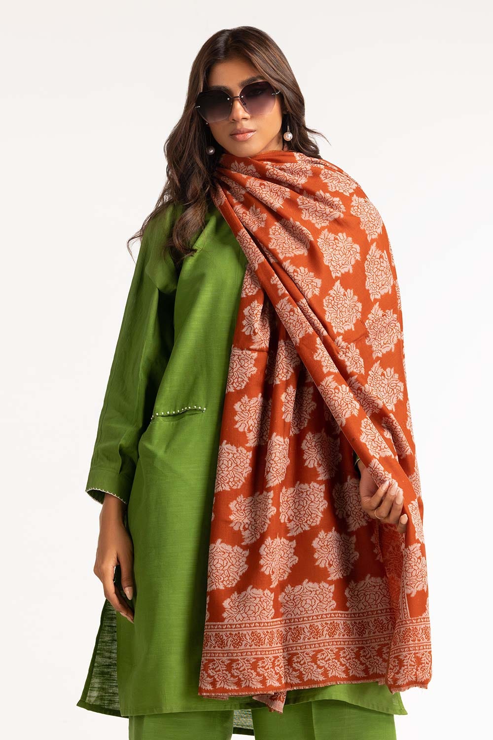 Rust Jacquard Shawl-23-07 C