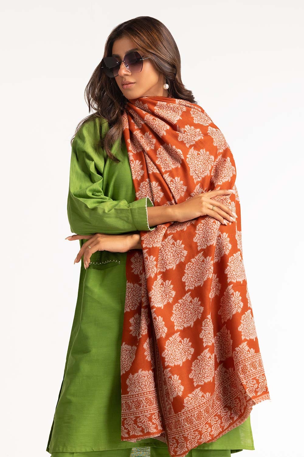 Rust Jacquard Shawl-23-07 C