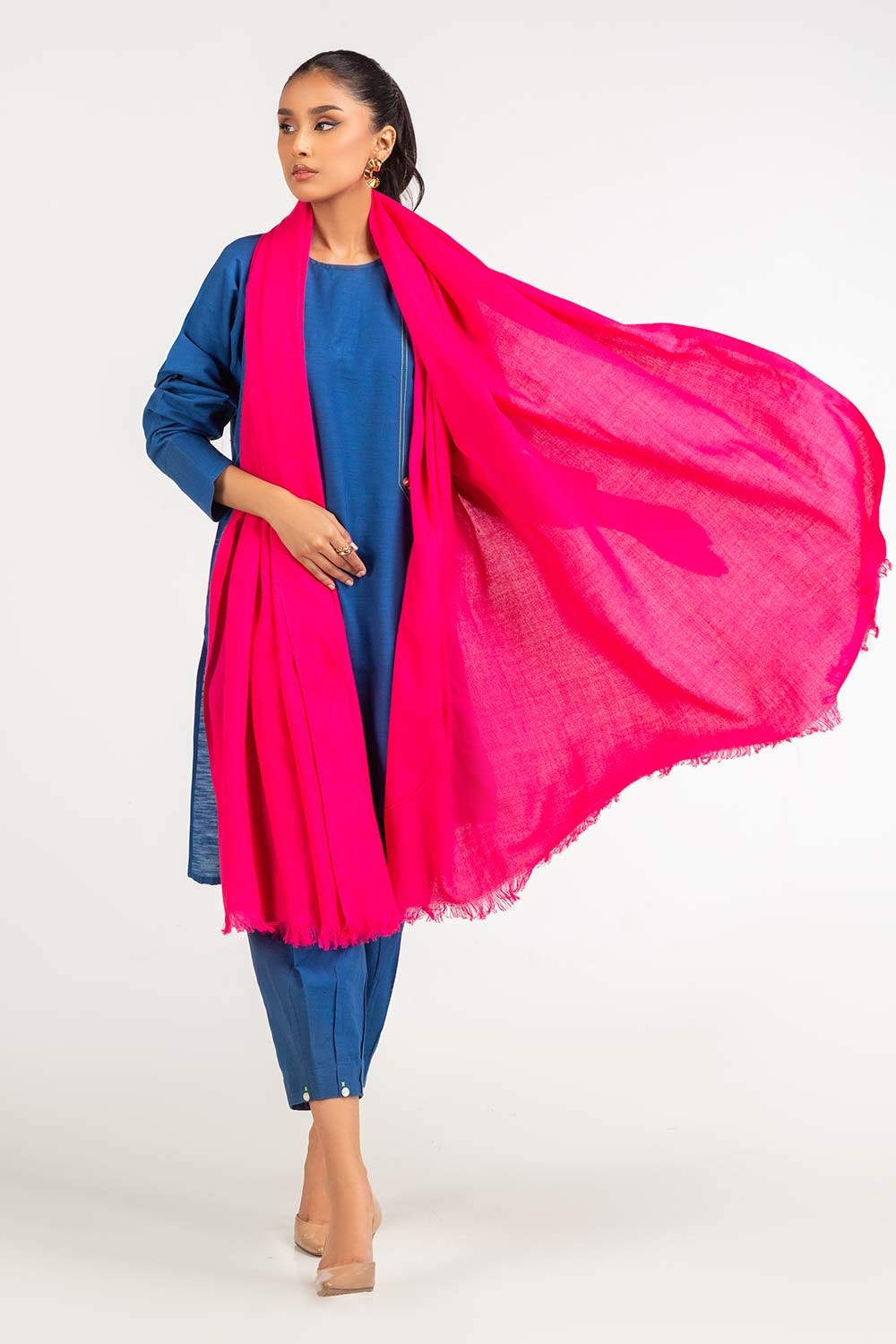 Neon Pink Plain Khadi Shawl-23-15 A